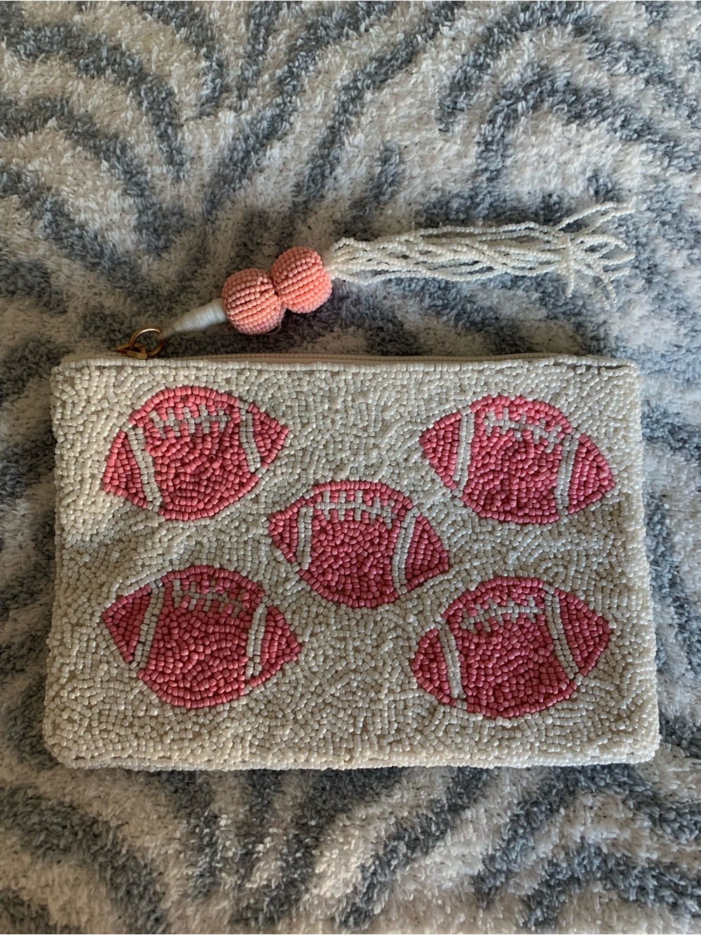 Large Beaded Pink Football Coin purse with Tassel